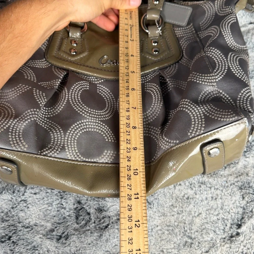 Coach Ashley Dotted Op Art Grey Olive Sateen Satchel Bag F20027
